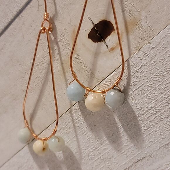 Handmade Copper Tear Drop Amazonite Earrings Natural Gemstone Dangle Jewelry - Picture 5 of 6